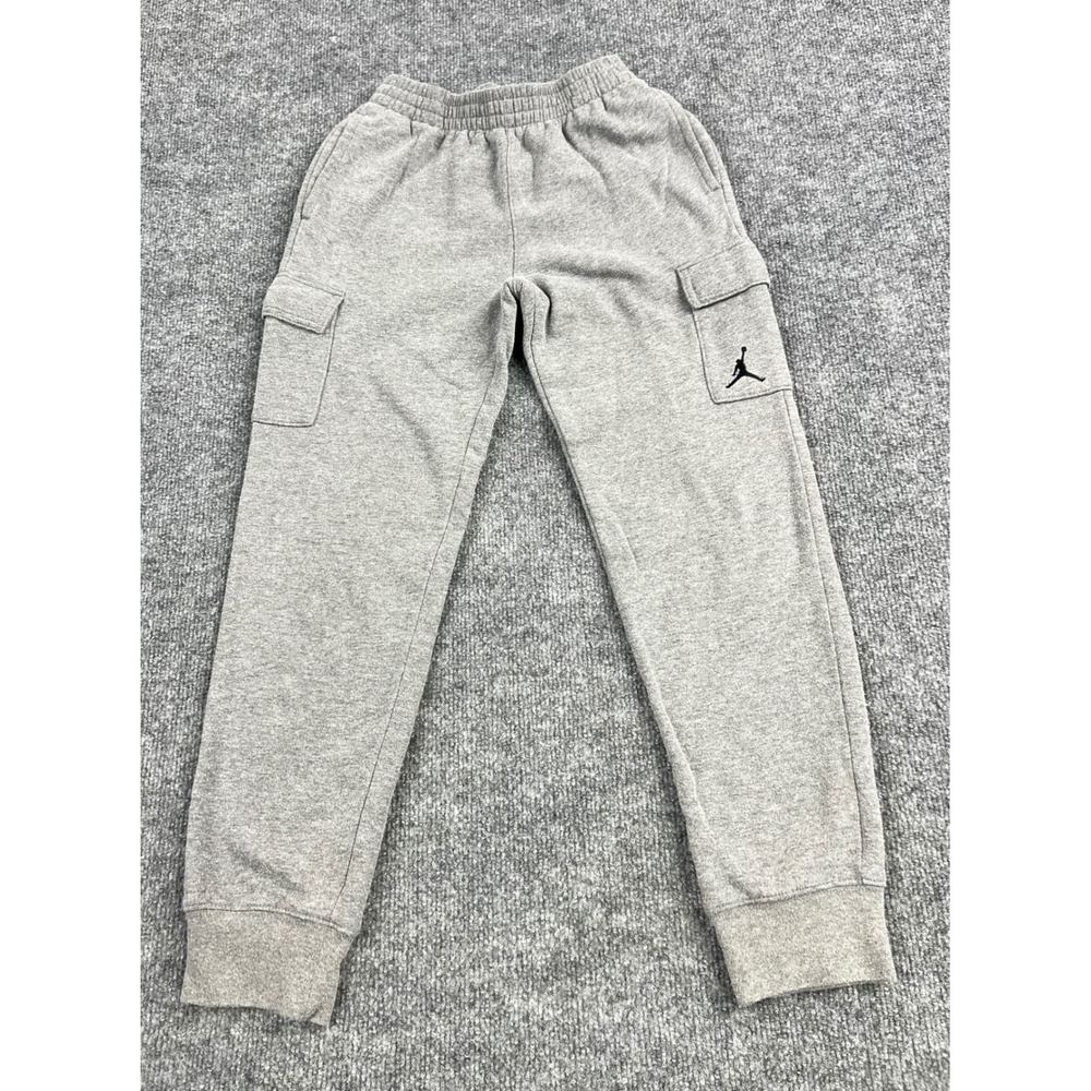 Jordan Boys Grey Cargo Fleece Sweatpants Jumpman Logo Joggers Size M 10-12YRS